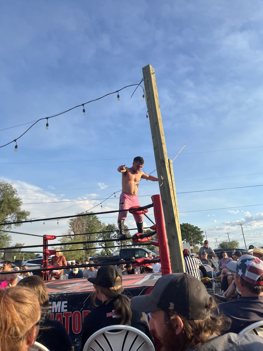 standing over crowd